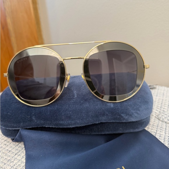 Gucci Gold Frame Sunglasses with Black tinted Lenses
